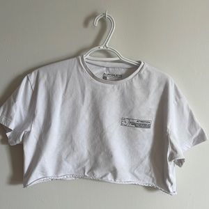 White Cropped Alphalete T-shirt in Size Medium